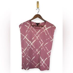 ESCADA 100% Wool Designer Top Short Sleeve Sweater Pink White Lightweight Medium